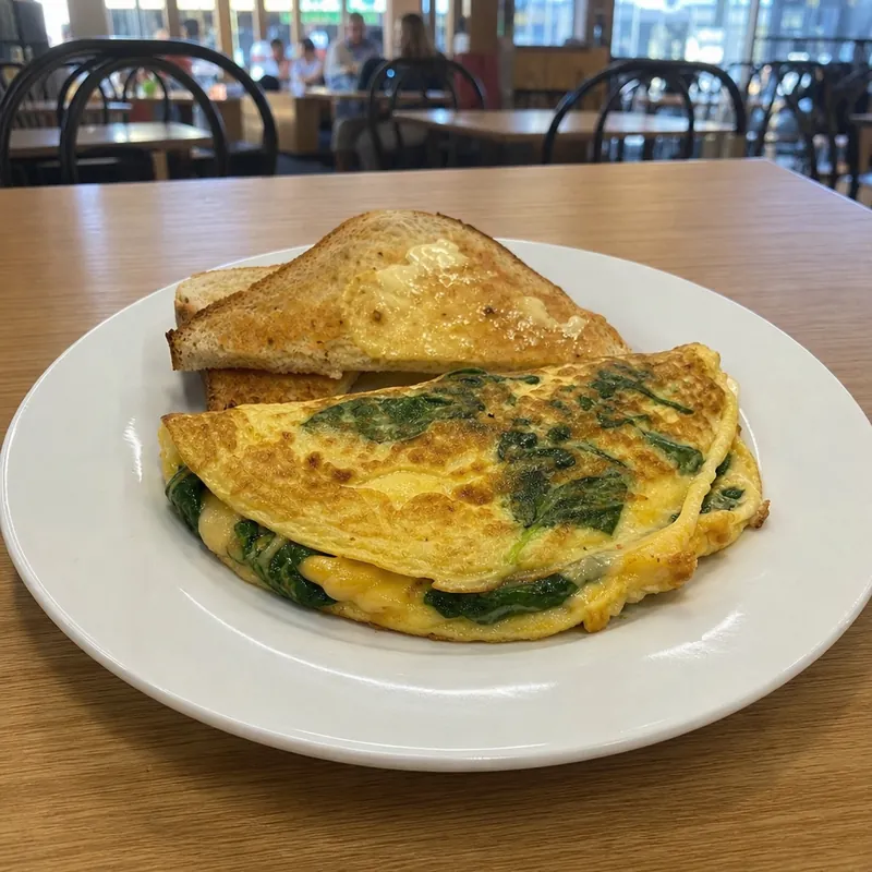 Spinach and cheese omelette with toast