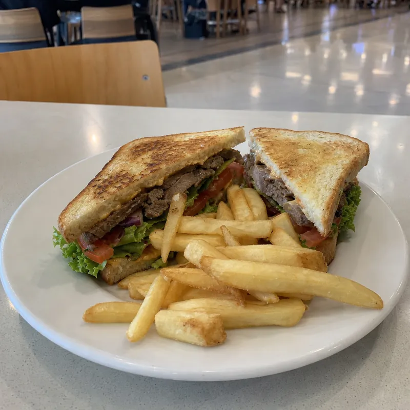 Steak sandwich on toasted bread