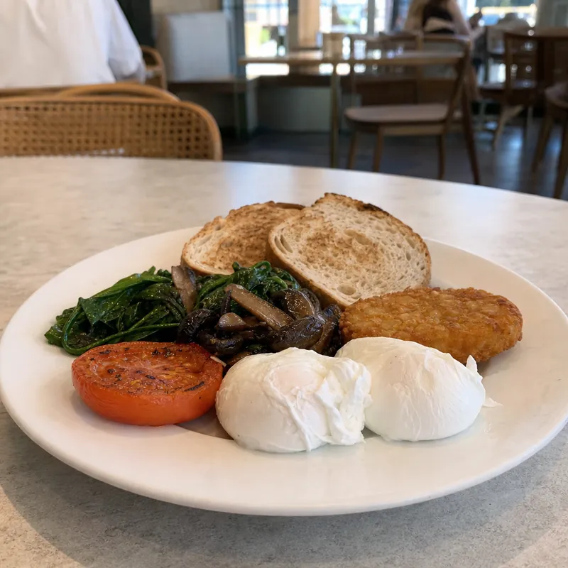 Vegetarian breakfast with eggs, mushrooms, tomato and spinach